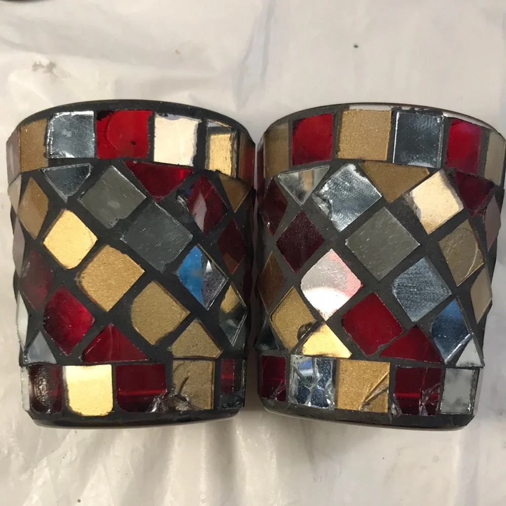 Decorative Metal and Mosaic Candle Holders and Stones Vintage Wall Sconces